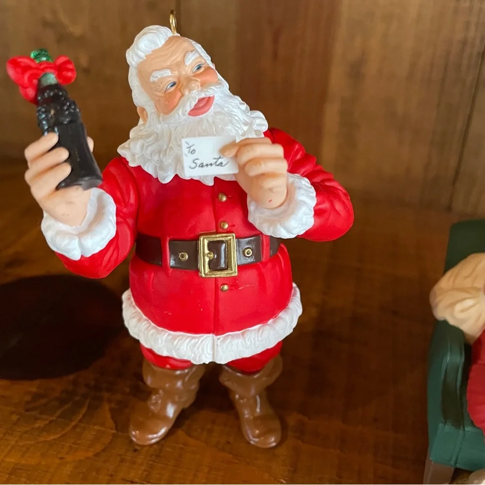 Bundle of 3 1990's Hallmark Coca Cola Santa Claus Christmas Ornaments